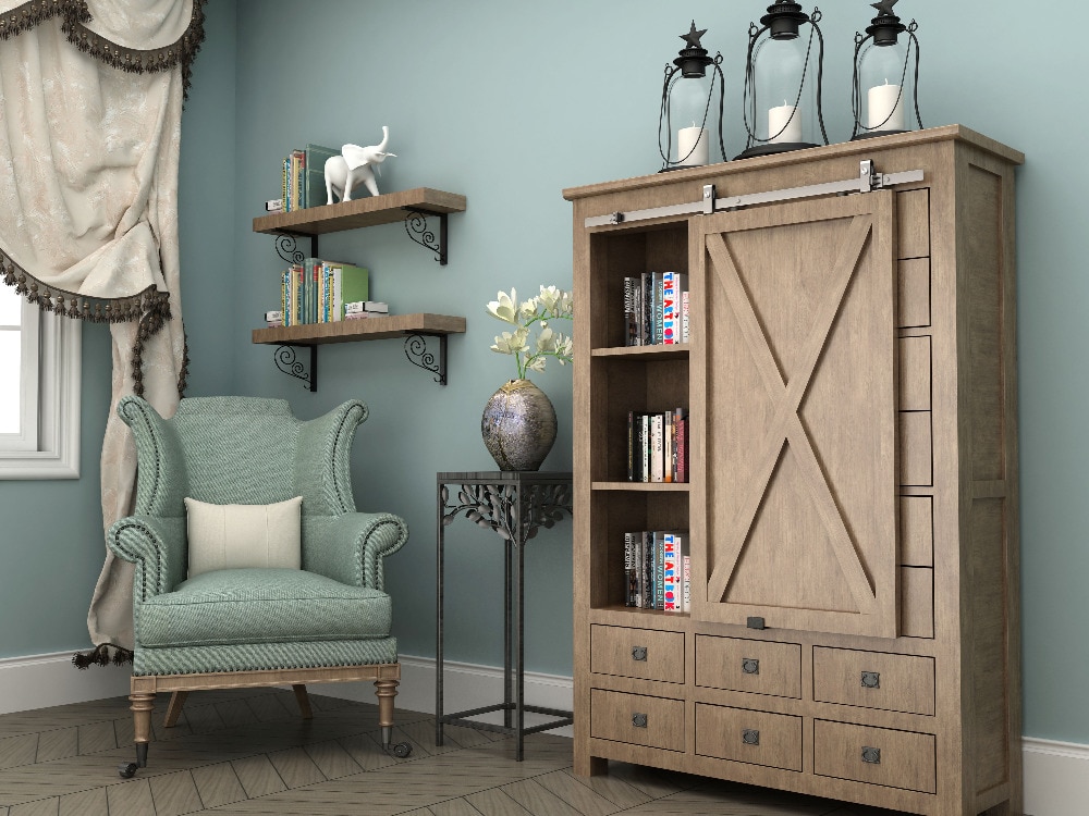 DIYHD 39" Stainless Steel Small Barn Door Hardware Top Mount Mini Cabnit Sliding Barn Door Kit For 1 Door(No cabinet)