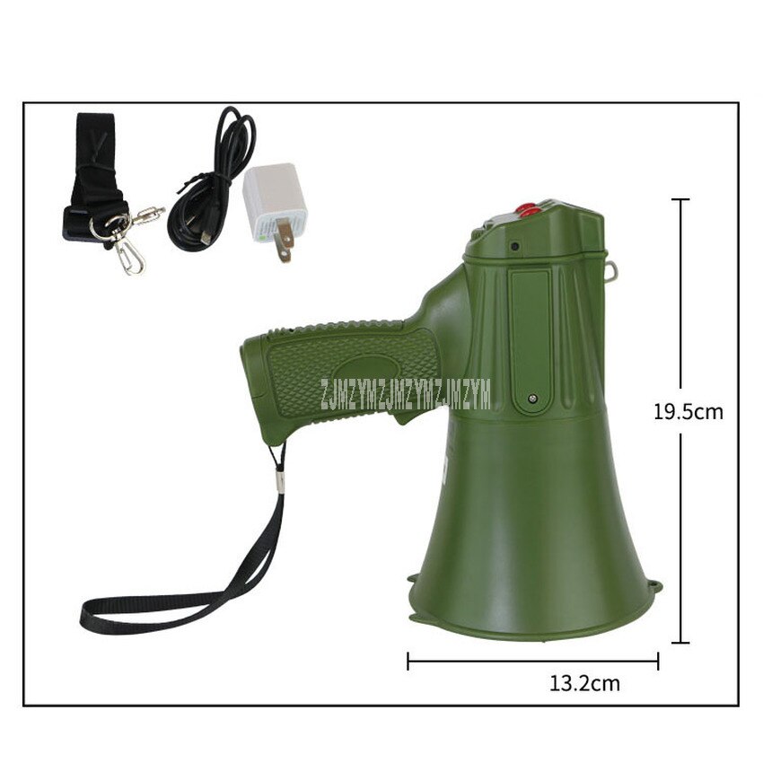 Army Green Portable Hand Speaker Megaphone Strap Grip Loudspeaker Recording Horn Outdoor Training Guide Speaker Loud Volume