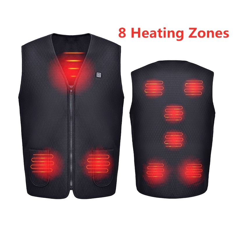 Geüpgraded elektrisch usb infrarood verwarmingsvest jas elektrische winter thermische kleding outdoor verwarmd vest met 8 verwarmingszones