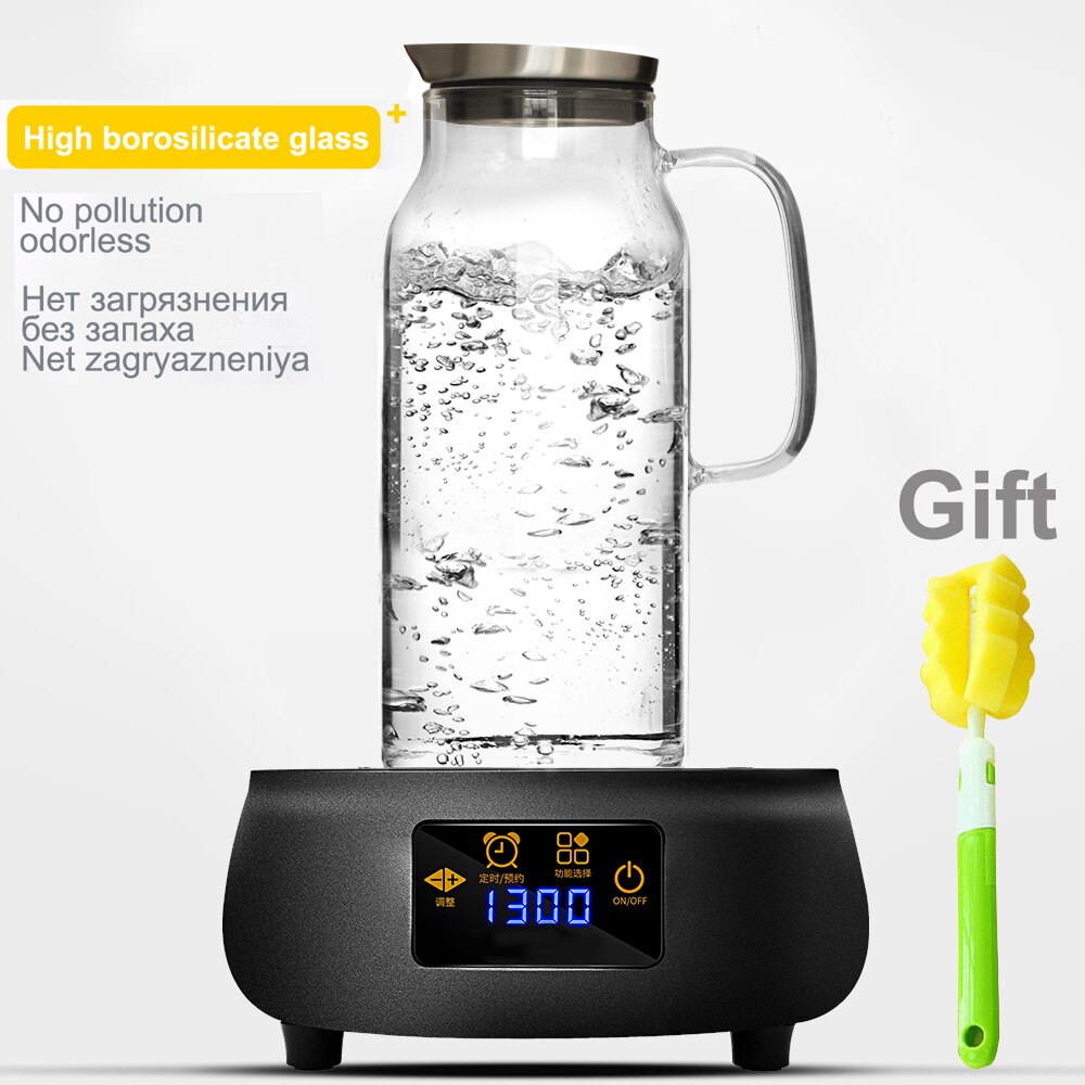 Borosilicaatglas Pitcher 68 ounces Grote Diameter Water Karaf met Rvs Filter Deksel Koffie Limonade Pitcher