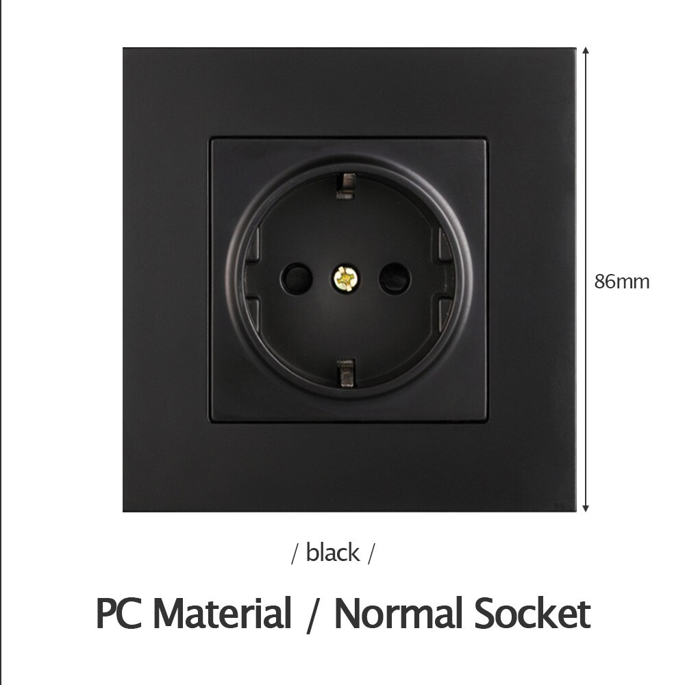 Tysk type stikkontakt eu standard 86 panel vægskjul installering europæisk stil 250v 16a pvc: Sort