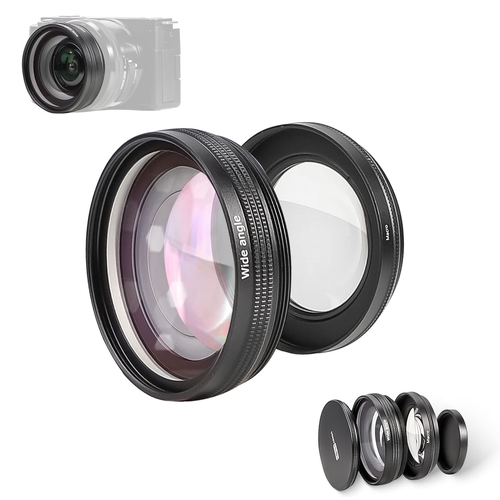 Uskeyvision WLZ-10 Groothoek En Macro Lens Voor Sony ZV-E10 Camera,18Mm Groothoek/10X Macro 2-In-1 Bevestigd Lens Kit