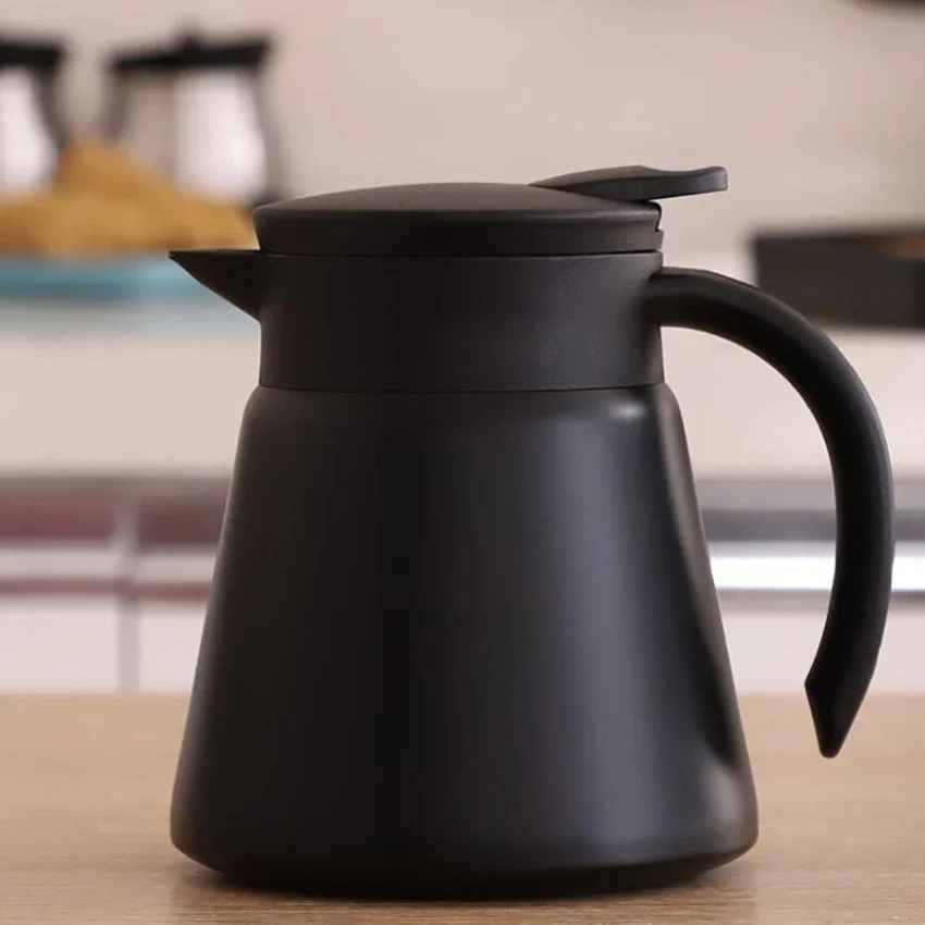 Jarra térmica de café de acero inoxidable de 600ml, jarra termo de doble pared para el hogar, la oficina, mantiene las bebidas calientes, garrafa térmica: Negro