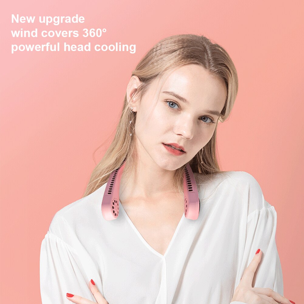 Ventilador portátil con de auriculares, banda para el cuello, 3 niveles de flujo de aire, para deportes, oficina y al aire libre, recargable