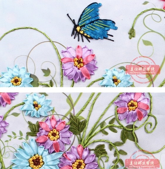 45x45cm 3D flowers Ribbon embroidery pillow cushion cover core inner insert pillowcase set handcraft DIY handmade needlework