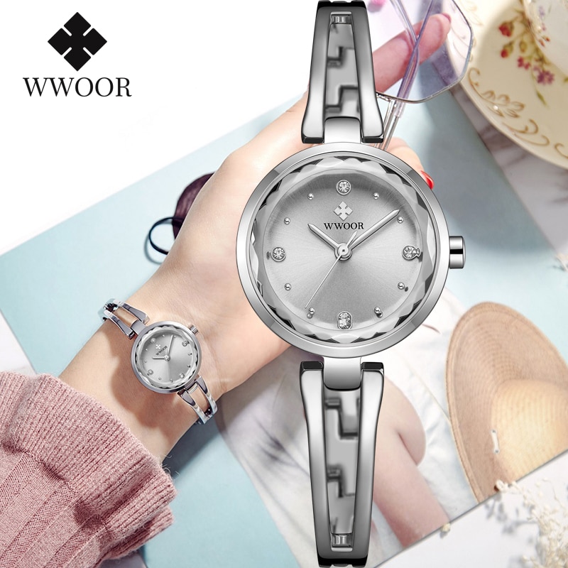 Woor damklocka märke lyx diamant handled dam klockor silver armband klocka kvinnlig klocka relogio feminino