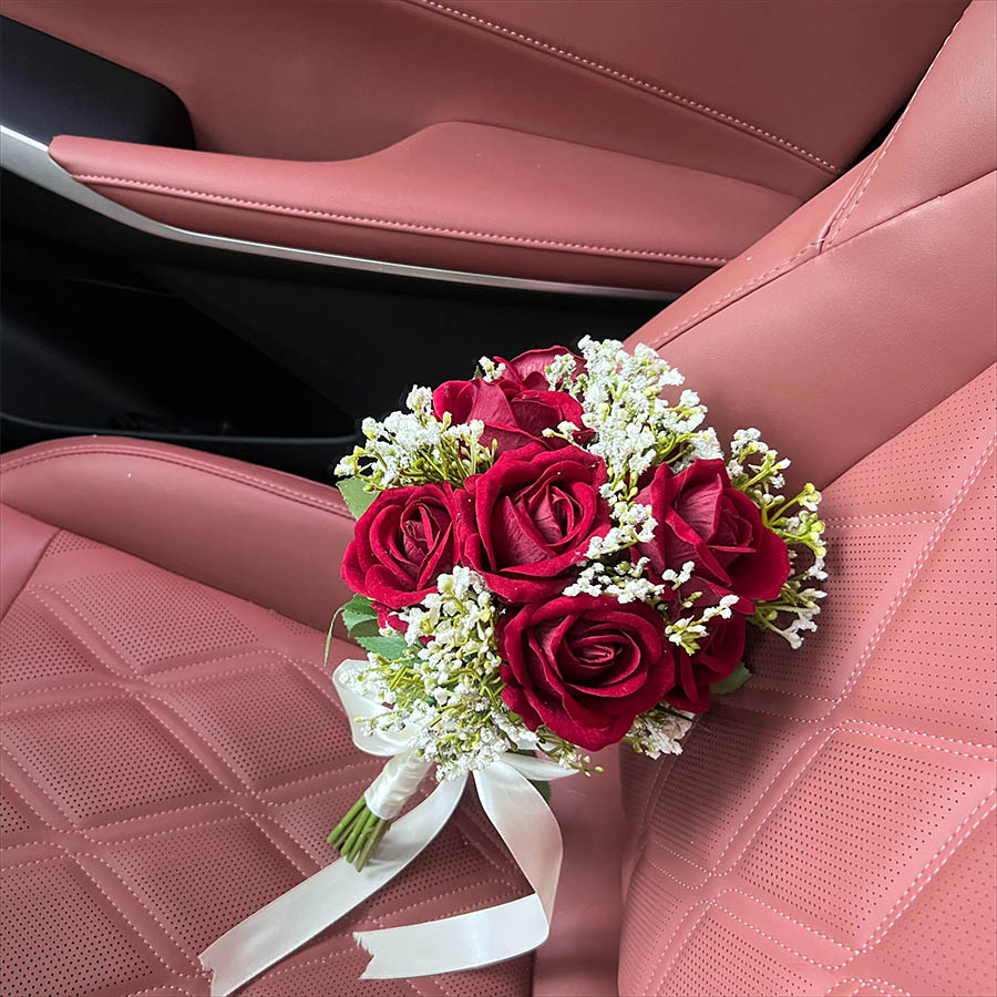 Künstliche Rosen Blumenstrauß Brautstrauß Burgund & Weiß für rustikale Kirche Boho Hochzeit Mittelstücke les fleurs de marie
