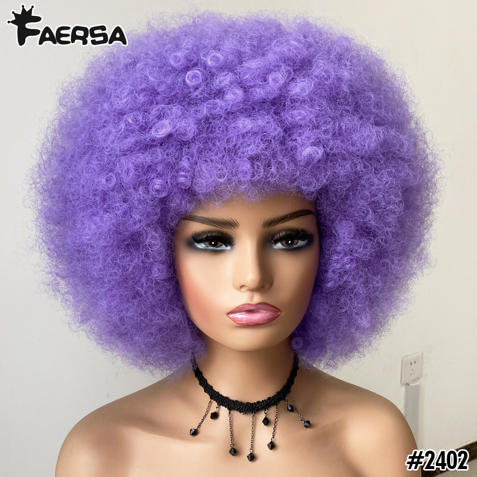 Kort haar Afro Kinky Krullende Pruiken Met Pony Voor Zwarte Vrouwen Afrikaanse Synthetische Ombre Cosplay Natuurlijke Blonde Rood Blauwe Pruik: T1B/613