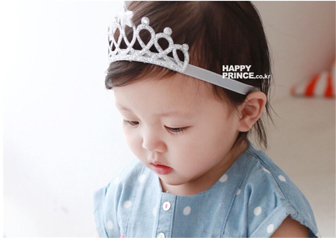 Girls Baby Hair Accessories Princess Tiaras Crown Gold Silver Headband Elastic Birthday Headbands