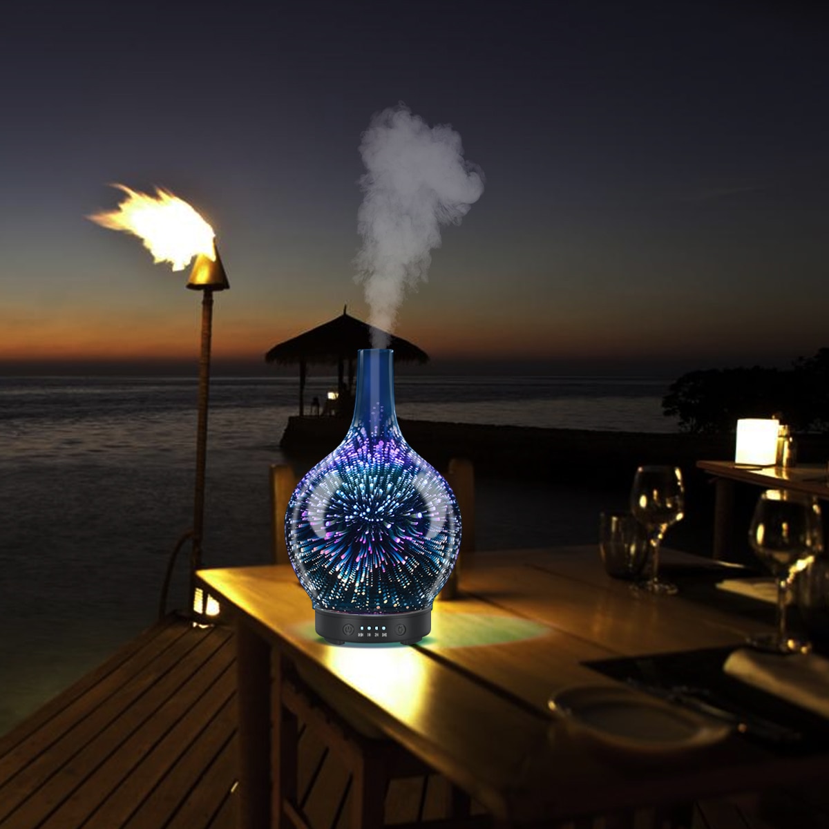 Aromatherapy Essential Oil Diffuser 3D Glass Vase Aroma Diffuser Changing and Waterless Auto Shut-off Cool Mist Humidifier