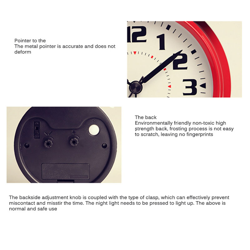 Simple Metal Alarm Clock Cute Ingenious Mute Night Light 4 Inch Digital Student Bedside Alarm Clock Loud Red and White