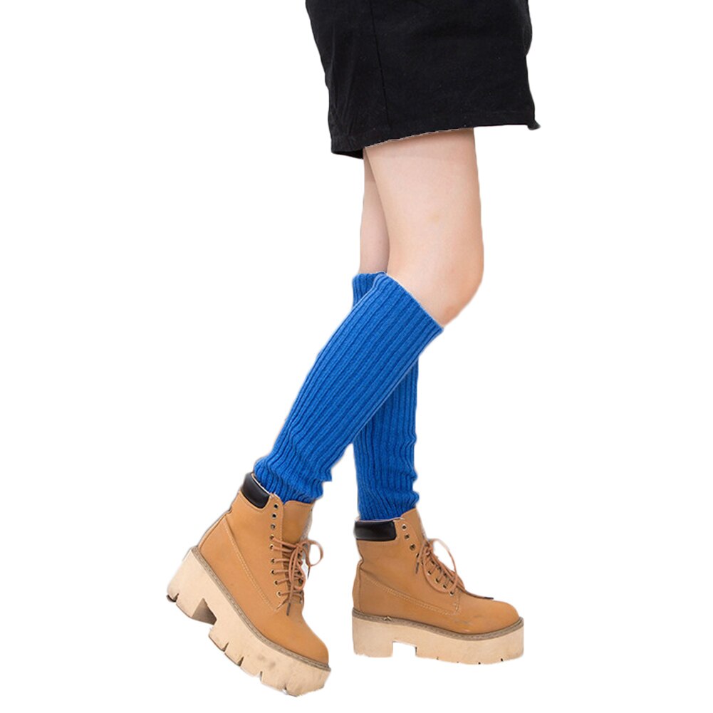 Women Winter Warm Leg Warmers Knitted Scoks Crochet Long Boots Socks: Blue