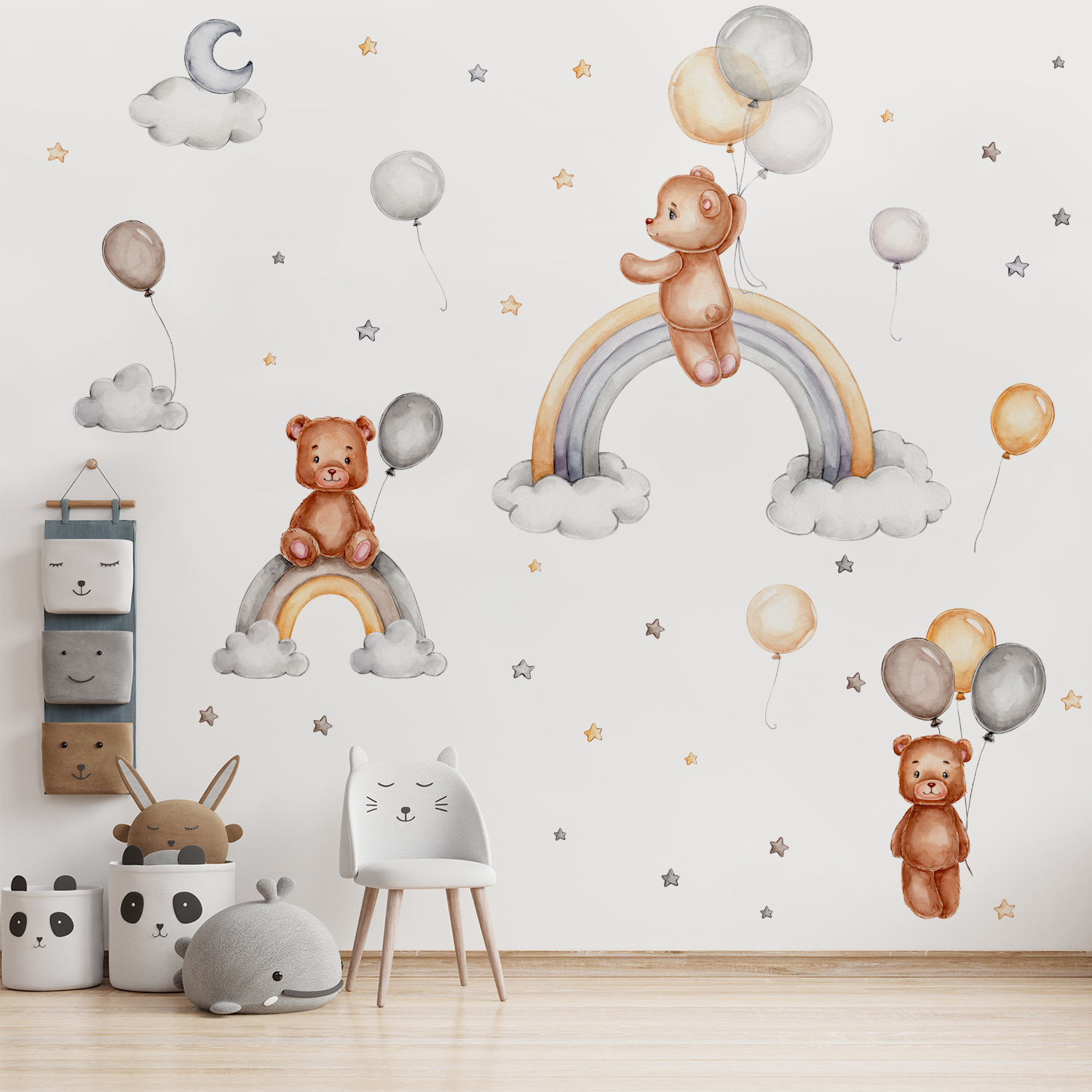 Schattige beer muurstickers voor kinderkamers jongens meisjes babykamer decoratie kind behang dier kinderkamer decor zelfklevend vinyl: YELLOW