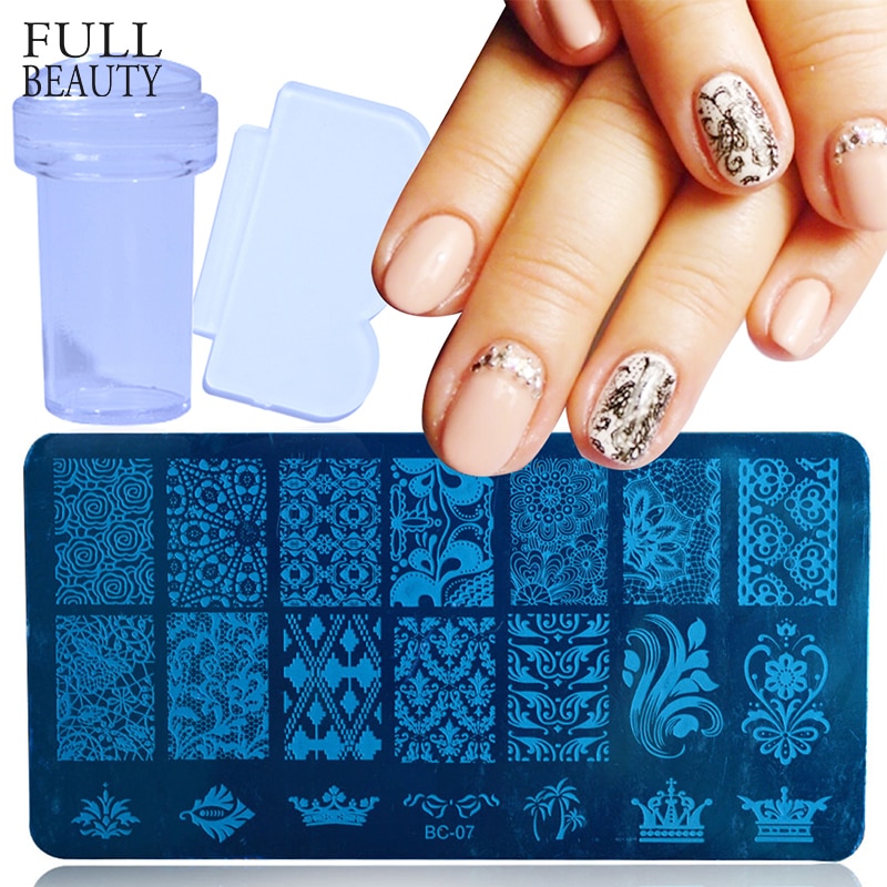 1 sæt blonde stempelplade til nail art blomst 3d overførselstryk stencil stamper skraber manicure stempel værktøj chbc 01-20