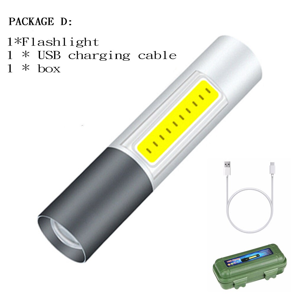 ZHIYU USB Rechargable Mini LED Flashlight 3 Lighting Modes Waterproof Torch Telescopic Zoom Stylish Portable Suit Night Lighting: package D / ZOOM