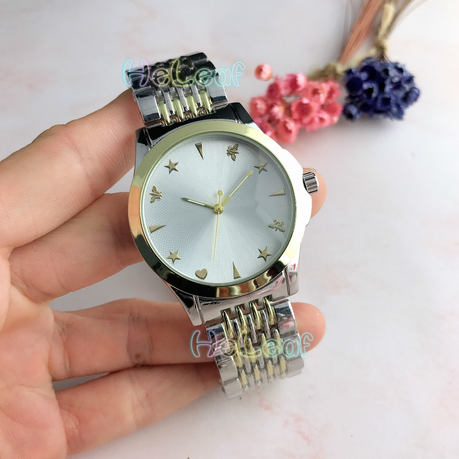 Silver Gold Stainless brand Women Watch Quartz Wrist Watches Ladies Girls Famous Brand Female Clock Montre Femme relogio: Silver Gold 