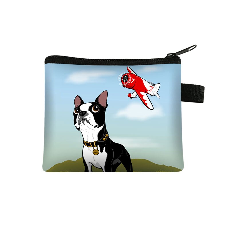 Mini cartera con estampado de Boston Terrier para mujer, cartera con Llavero perro de dibujos animados y cremallera, monedero con estampado de lápiz labial: lqbBoston06