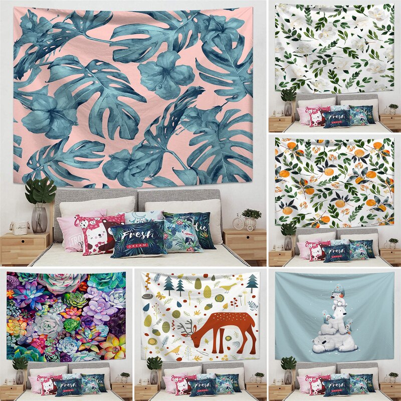 Fuwatacchi – tenture murale imprimée feuilles de palmier, tenture vent, tente de Camping, matelas de voyage, couvertures de couchage,