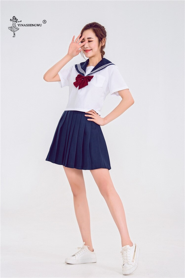 Girls Japanese School Uniforms Lady Female Group Sailor Suit Lady Team Dance Performance Halloween Costumes 2-piece Set With Tie
