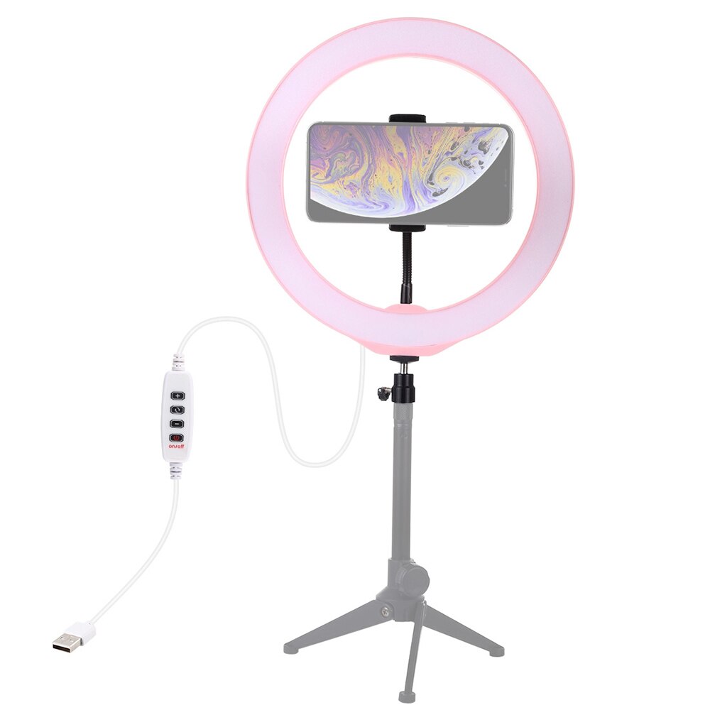 4 Option Portable Mini LED Ring Light photography lighting Desktop Ringlight Adjustable+Tripod Stand Selfie Stick Mount Holder: Pink with tripod