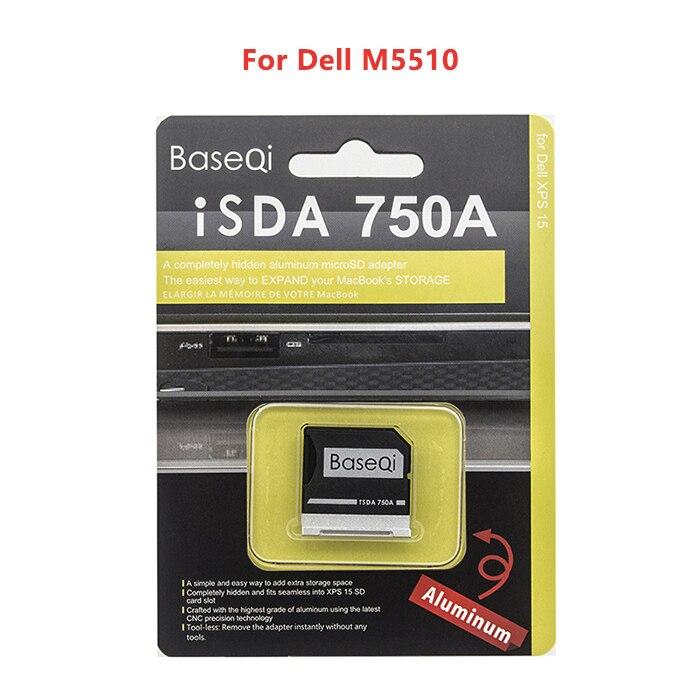 BaseQi Dell 750A Aluminum Stealth drive Micro SD/TF Card Adapter SD Card Reader For Dell XPS 15-inch (9550) and Dell m5510: Dell M5510
