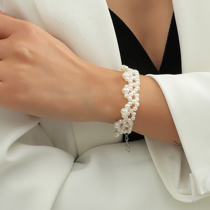 Einstellbare Weiß Imitation Perle Perlen Armband Frauen Handgemachten Charme Armband Damen Schmuck