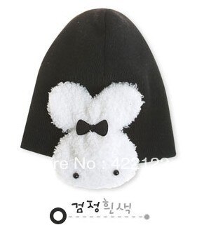 Chapéus de inverno de malha para meninos/meninas/kits, gorros infantis, engrossadores de coelho duplo, ouvido escurecido