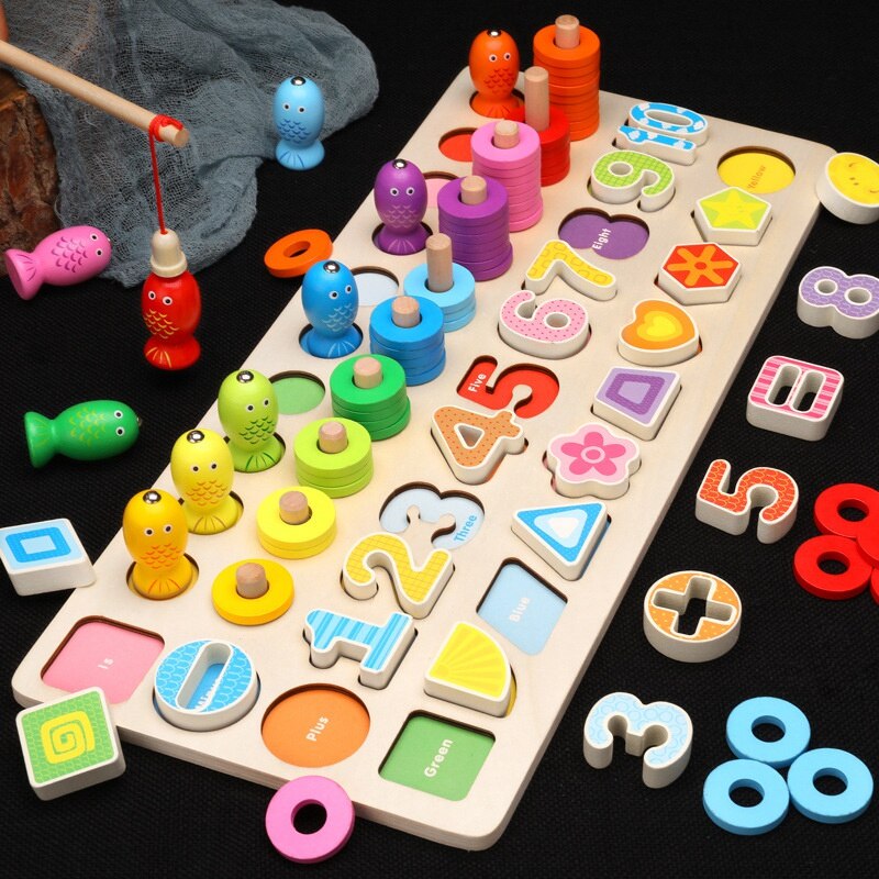 Nuovi giocattoli educativi in legno per bambini Board matematica conteggio della pesca numeri forma digitale Match giocattolo regalo per bambini