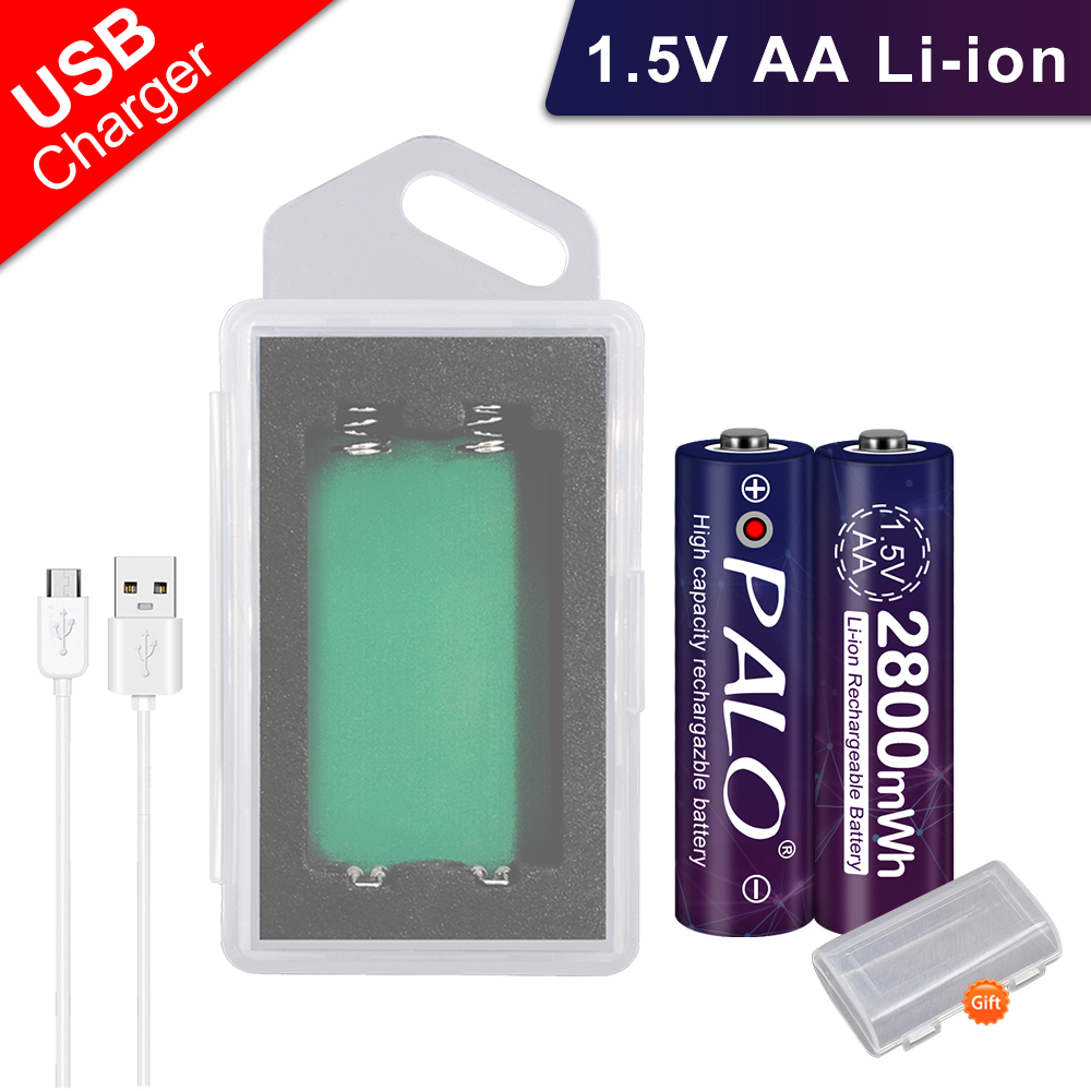 PALO 2800mWh AA1.5V lithium-ion battery 1.5V AA rechargeable pre-charge battery+1.5V AA li-ion battery charger case usb charger