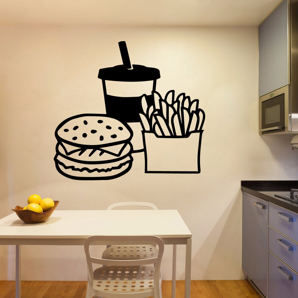 Fast Food Wall Stickers For Hamburger Store Vinyl Wallpaper Decal Kitchen Room Art Stickers Wall Decor Decals