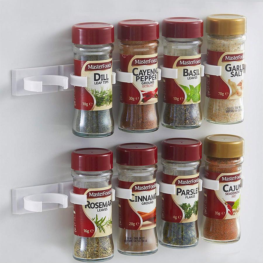 Kök kryddhylla väggfäste ingrediens kryddflaskställ plastklämma hylla skåpdörr krokar burkar kryddhållare verktyg