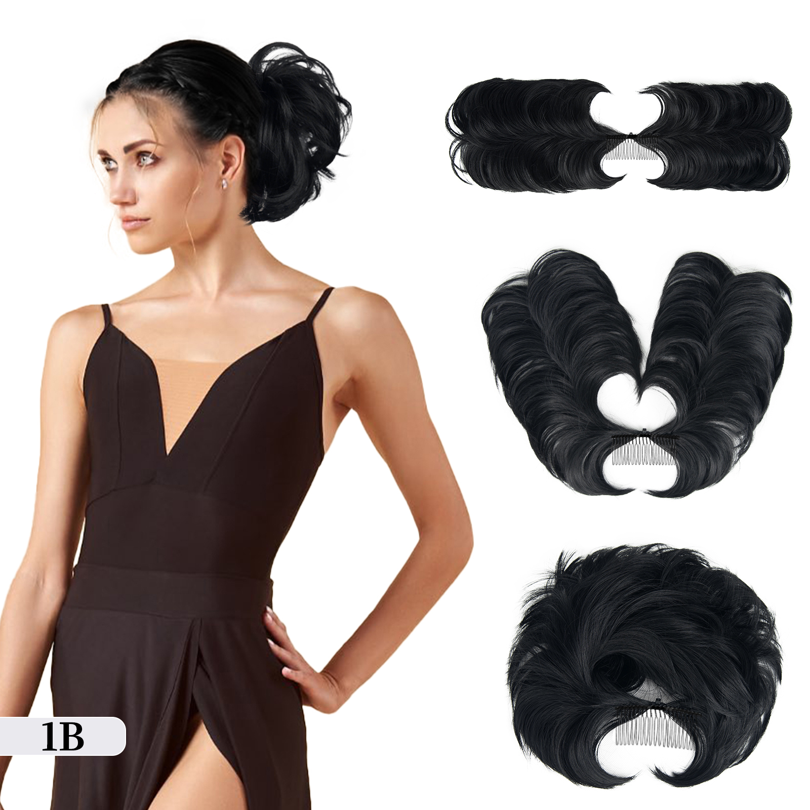 Postiche chignon décoiffé bon marché pour femme, peigne à clipser, court, droit, polyvalent, ébouriffé, facile: T1B/613