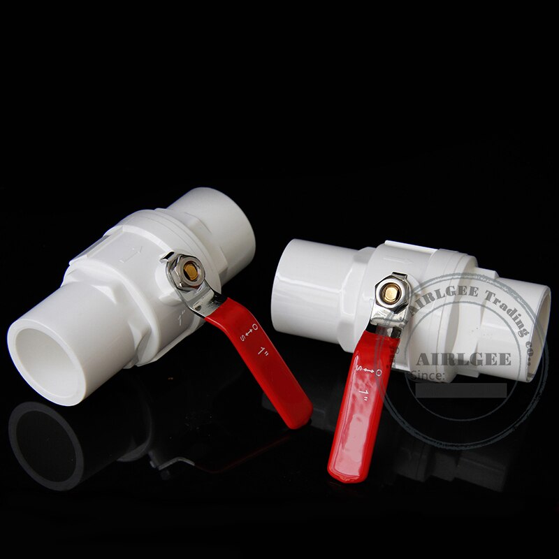 Válvula de bola de PVC antideslizante con mango rojo de 20/25/32/40/50/63/75mm de diámetro interno, extremos de 2 vías, válvula controladora de flujo de cierre de agua