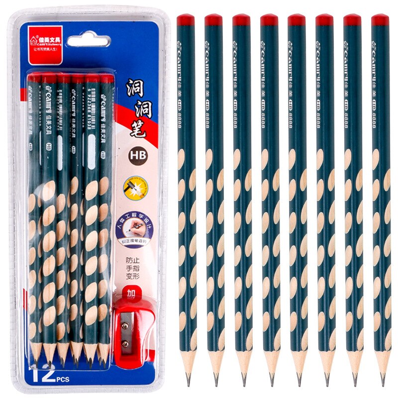 Bolígrafo con agujero de varilla gruesa para niños, lápiz de corrección de agujero triangular, agarre, pluma de descompresión: 12 sticks