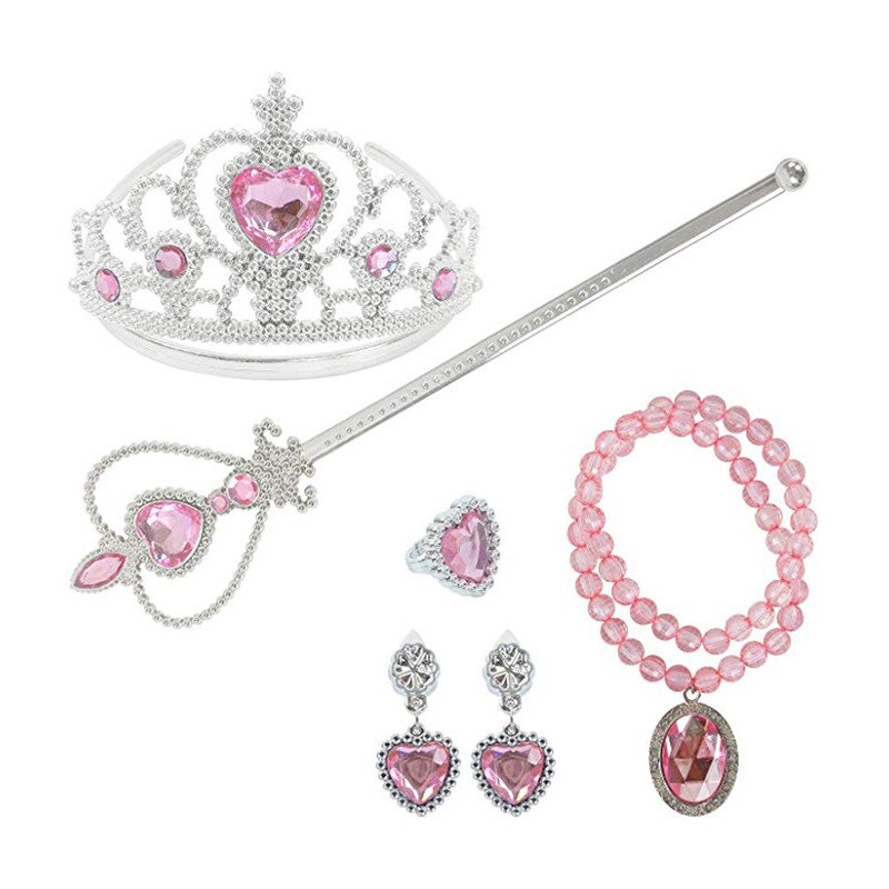 7pcs/lot Girls Princess Elza Dress Up Accessories Crown Necklace Ring Earring Wand Gloves Kids Jewelry Set Cosplay Toys