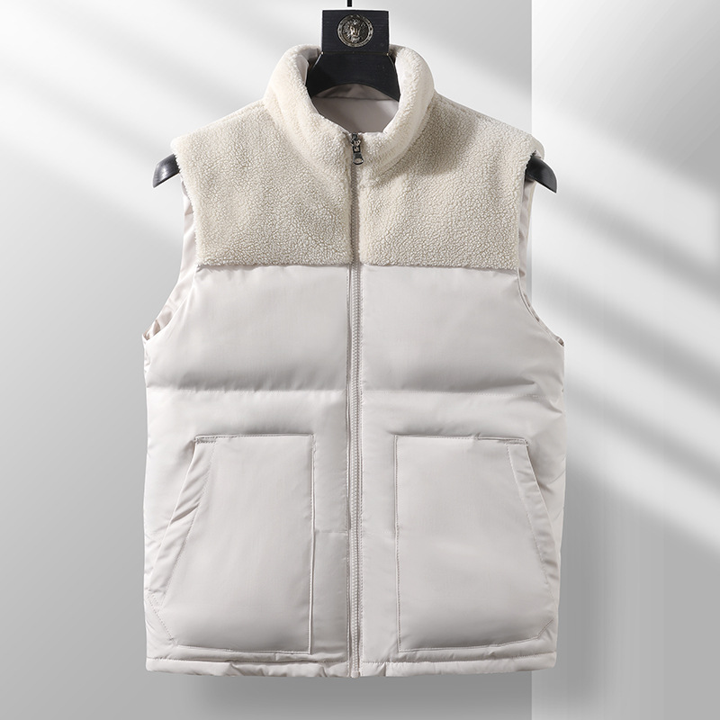 Uomo autunno inverno gilet di cotone senza maniche a doppia faccia caldo soffice piumino di cotone più dimensione cappotto con cerniera verde bianco 4XL 5XL: L / Avorio