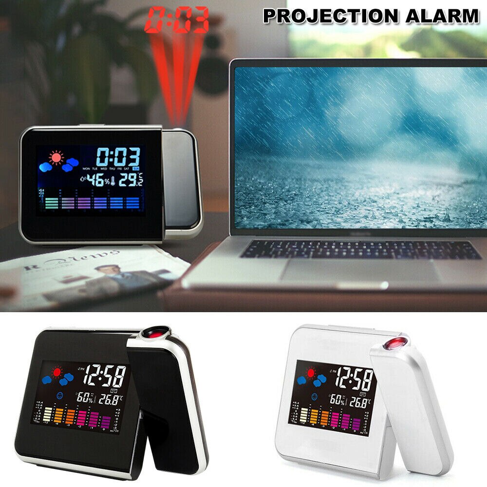 Smart LED Digital Projection Alarm Clock LCD Display Temperature Humidity Time Projector Calendar Snooze Desk Table LED Clock