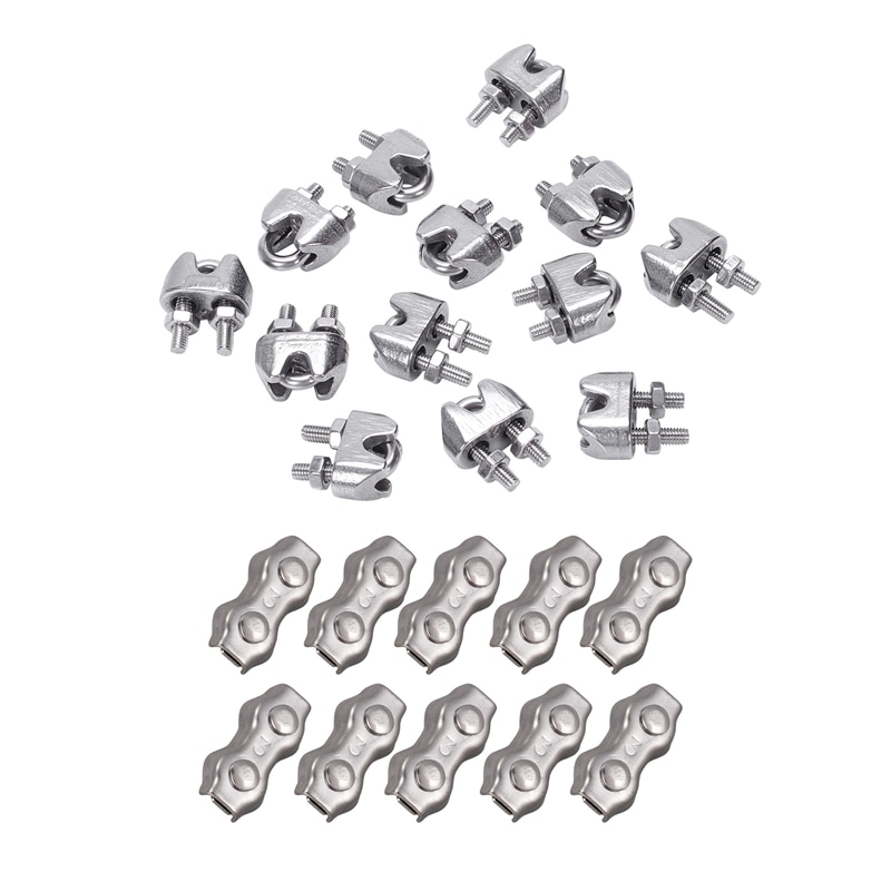 22 Pcs Stainless Steel Wire Rope Cable Clamp Fastener Wire Cable Rope Grips Clamps Caliper, 12Pcs 2mm & 10Pcs m
