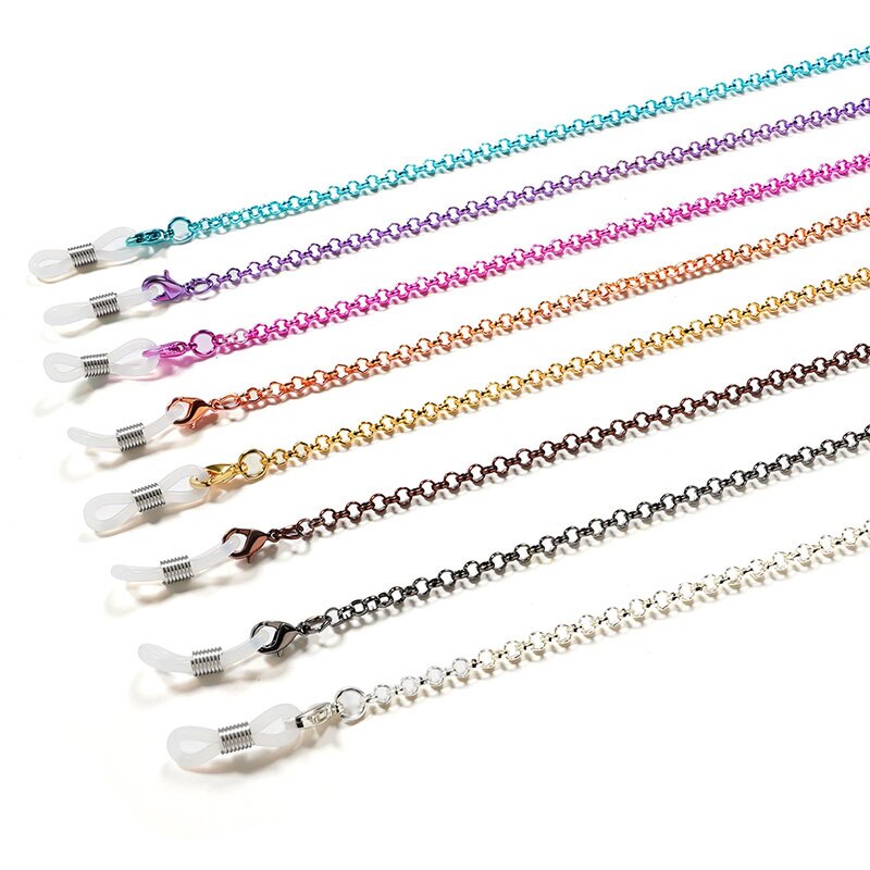 Vintage flerfärgade glas repkedja litterär metallkedja solglasögon kedja unisex glasögonhållare glasögon tillbehör rem 1pc