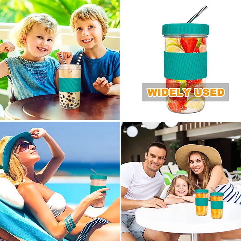 22Oz Reusable Boba Cup Mason Jar Cups With Lids And Straws Smoothie Cup Wide Mouth Bubble Tea Cup Travel Mug