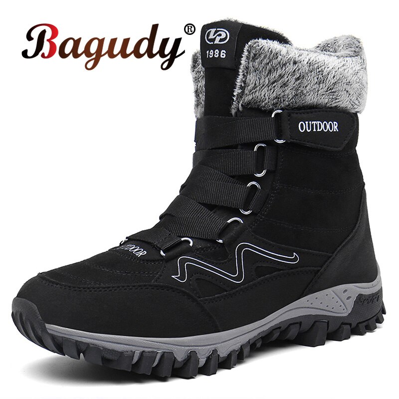 Super Warm Men Snow Boots Boots Platform Mid Calf Boots Men Thick Plush Waterproof Slip-resistant Leather Winter Shoes 39-46