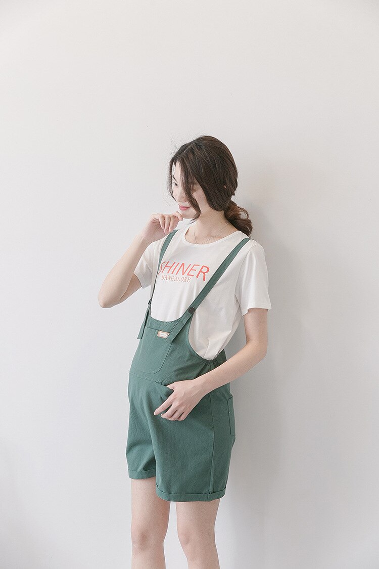 mutterschaft sommer bib Shorts t-shirt anzug kurzarm overall pflege bauch hosen casual shorts Mutterschaft Kleidung Schwangere: Green Set / L
