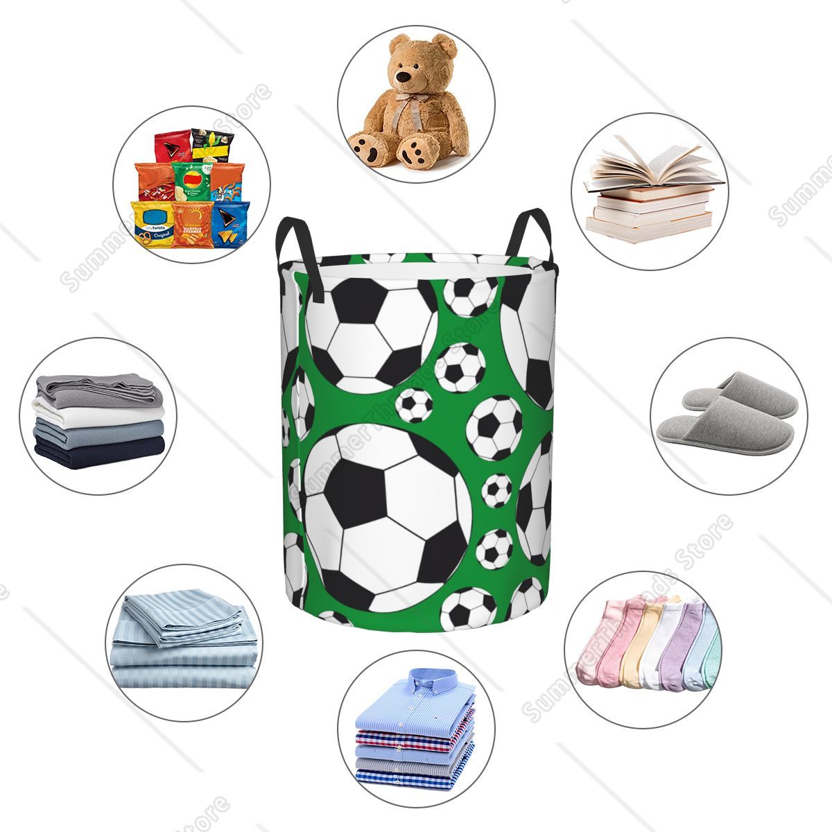 Foldable Laundry Basket For Dirty Clothes Soccer Balls Sport Football Pattern Storage Hamper Kids Baby Home Organizer