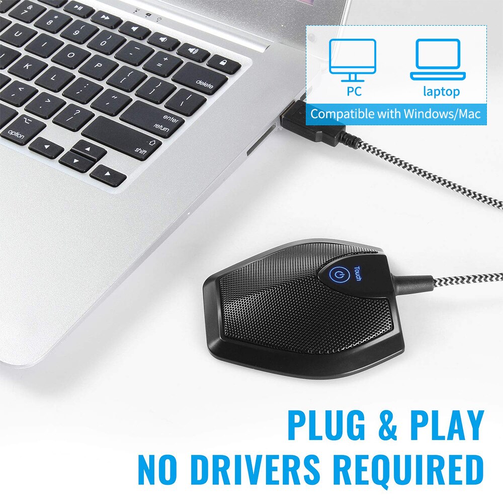 Micrófono de ordenador de escritorio USB micrófono condensador omnidireccional con botón de silencio tapón de reducción de ruido y juego para PC portátil