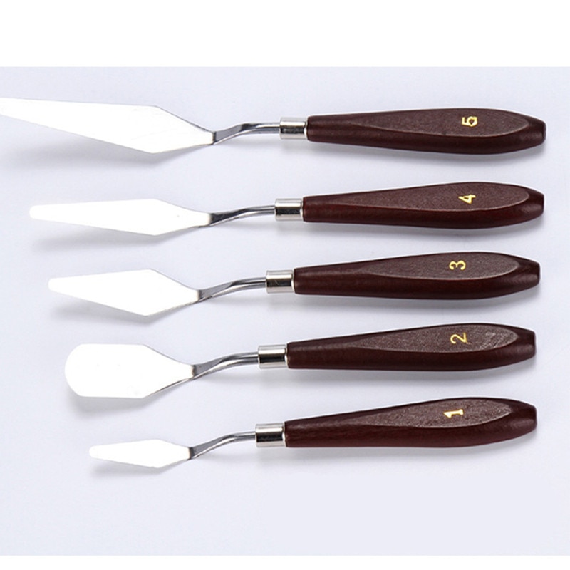 Aomily 5pcs/Set Stainless Steel Spatula Baking Pastry Tool Mixing Scraper Pack Art Scorper Oil Scraper Painting Shovel Palette