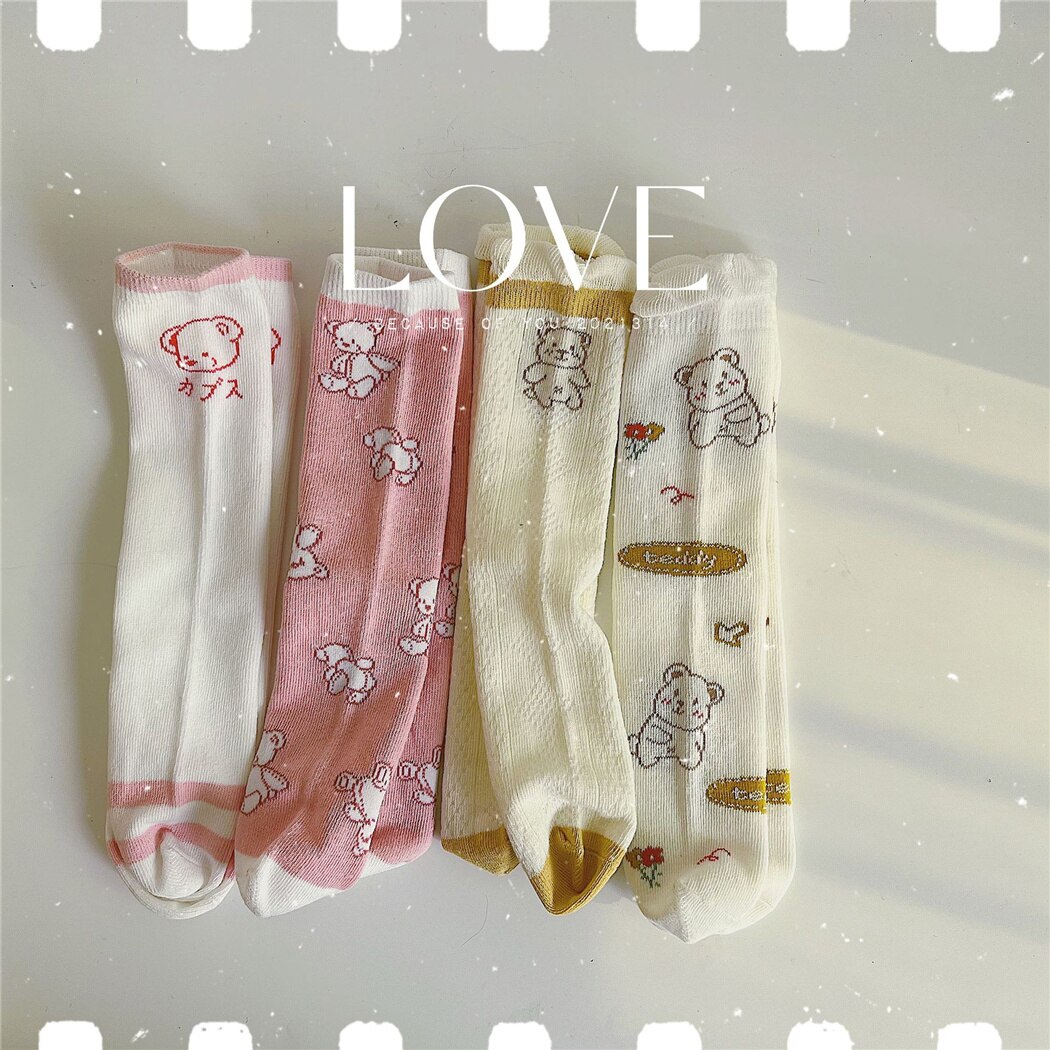 Baby Jongen En Meisjes Cartoon Beer Sokken Zachte Ademende Baby Kids Knie Hoge Lange Sokken Voor Peuter Booties Sokken Kinderen meias