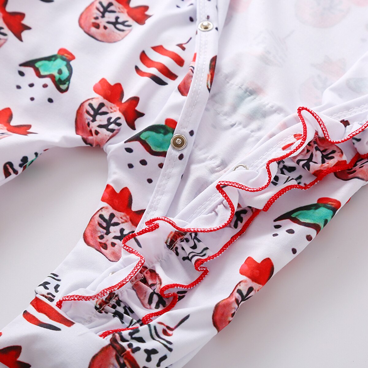 FOCUSNORM Christmas Baby Girls Boys Romper Autumn Clothes Long-Sleeves Cartoon Print Single Breasted Jumpsuits Red Bow Headband