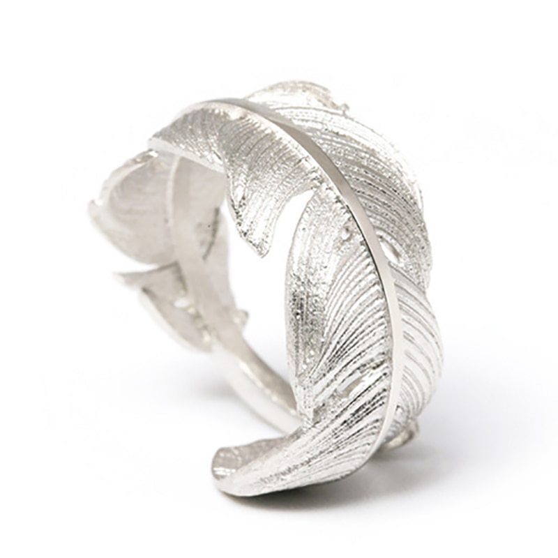 Luxury Feather Chunky Thumb Dainty Spoon 925 Sterling Silver Ring For Women Korean Statement Jewelry