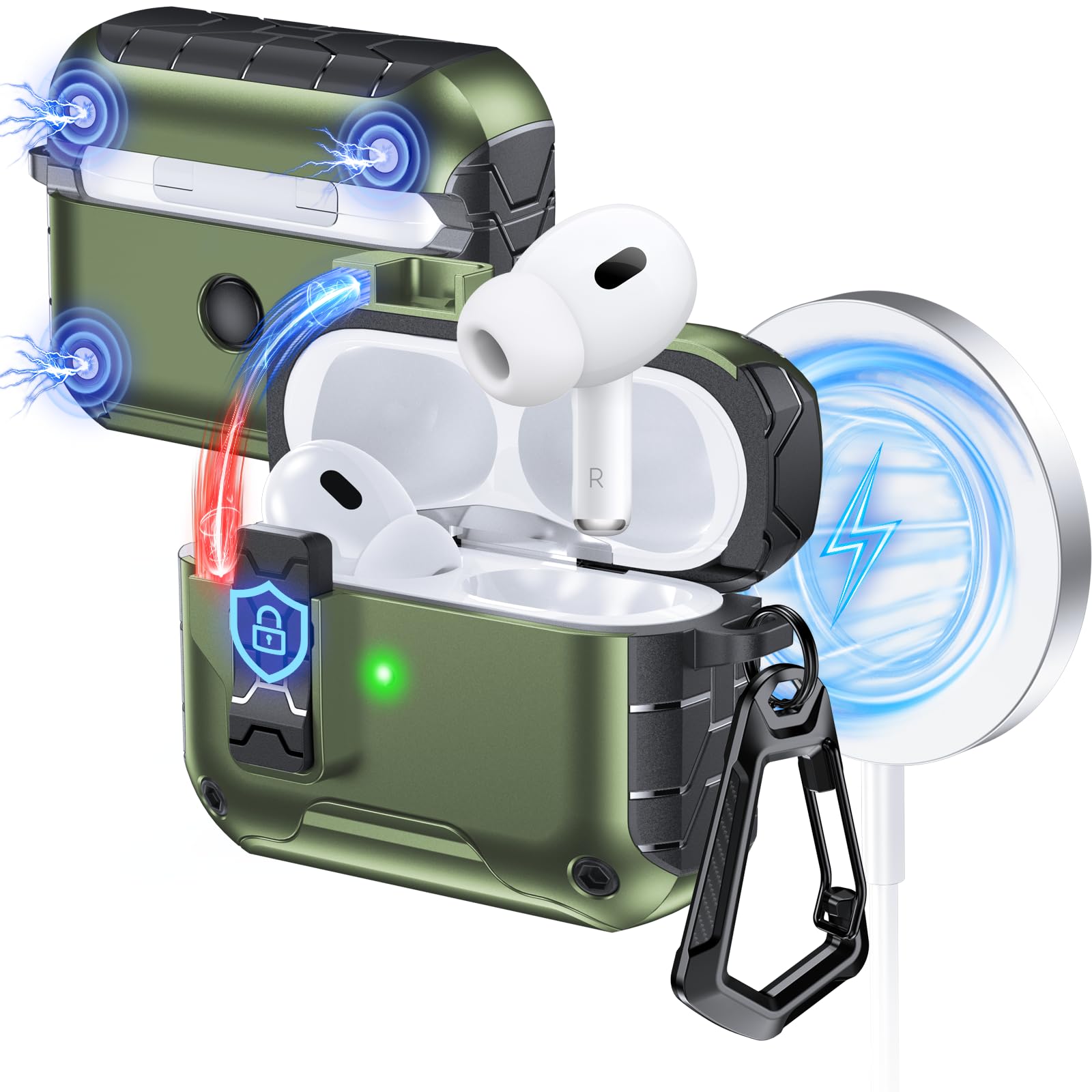 for With MagSafe AirPods 4 (USB C) Case Powerful Protection Magnetic Lid for AirPods 4/Pro 2/Pro USB C Phone Stand Case