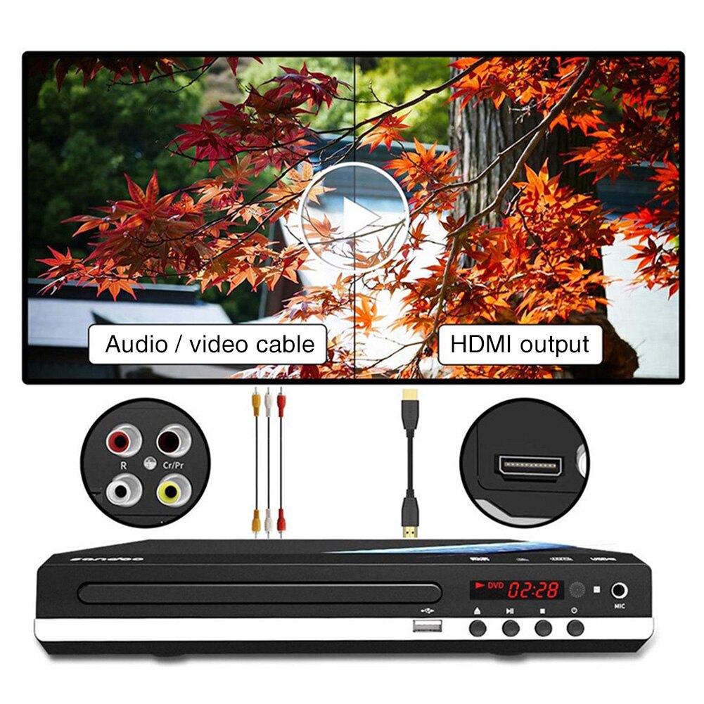 VCD CD Home Portable Metal US Plug Karaoke Multi Format USB HDMI DVD Player MIC Input With Cable Remote Control For TV